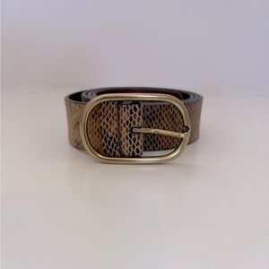 Aritzia Snake Print Leather Belt with Gold Buckle Sz L
